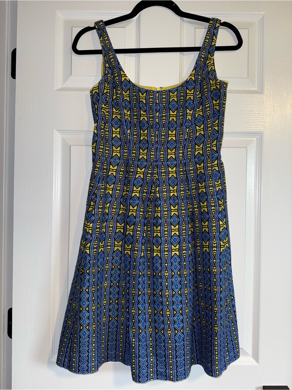 Nine West Blue and Yellow Geometric Print Dress